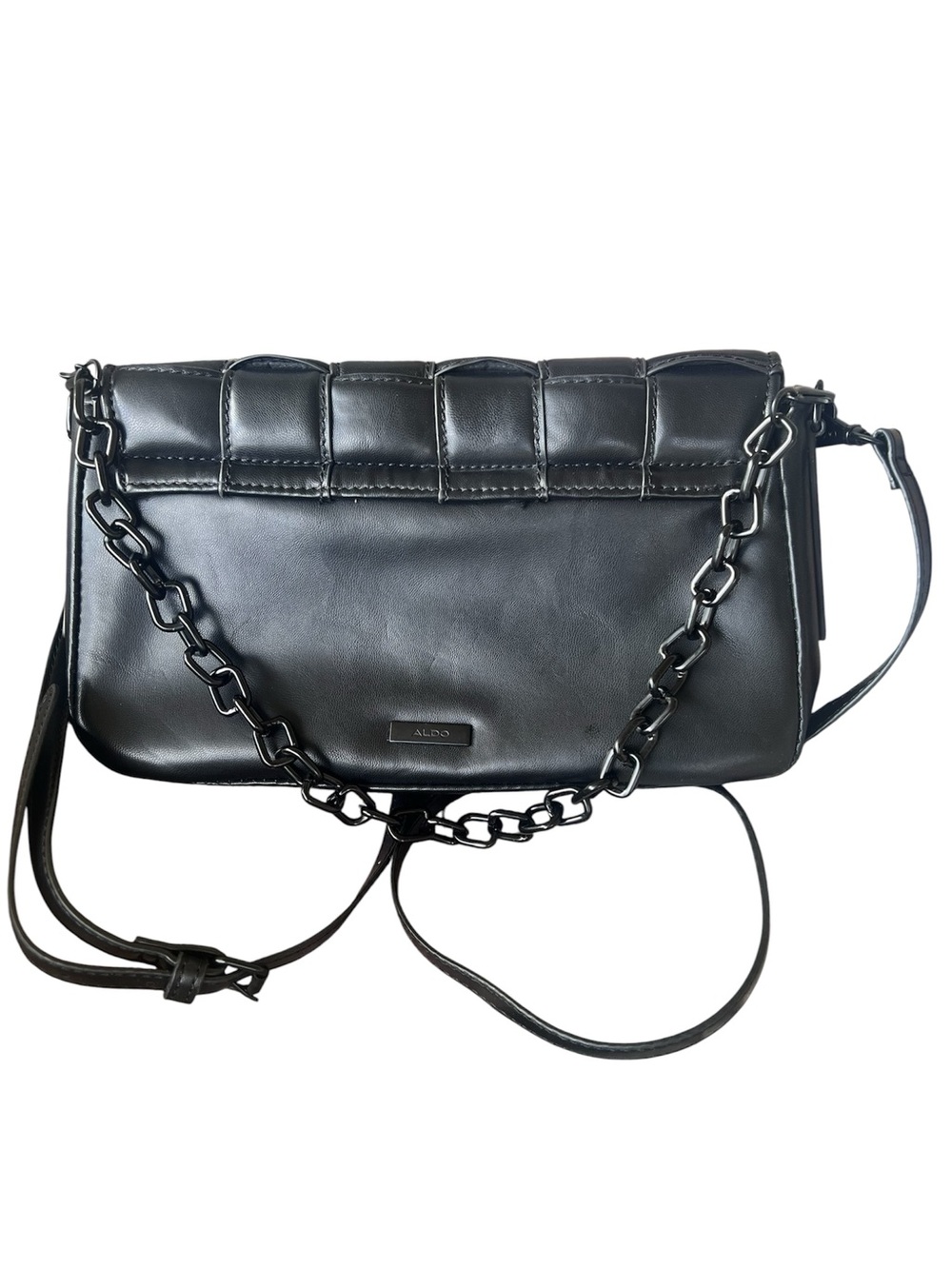 Aldo Black Quilted-Trim Shoulder Bag with Chain Handle & Adjustable Strap
